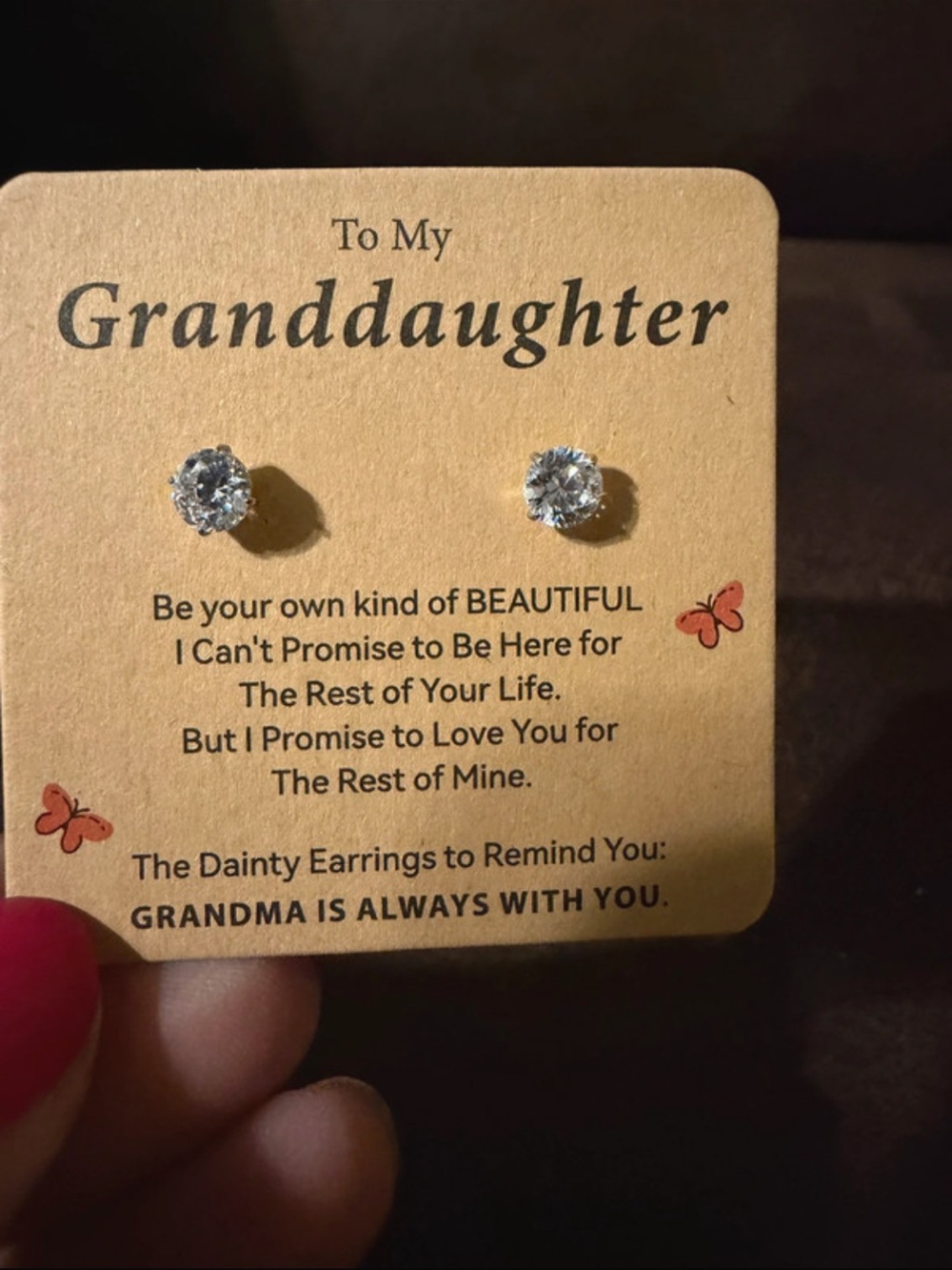 Granddaughter White CZ Stud Earrings
